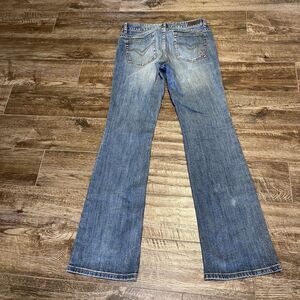 Harley Davidson Jeans Womens Size 6 L Blue Denim Zip Pockets Stretch Pants Logo